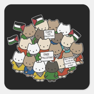 Cats for Palestine – Kawaii Cats for Justice Square Sticker