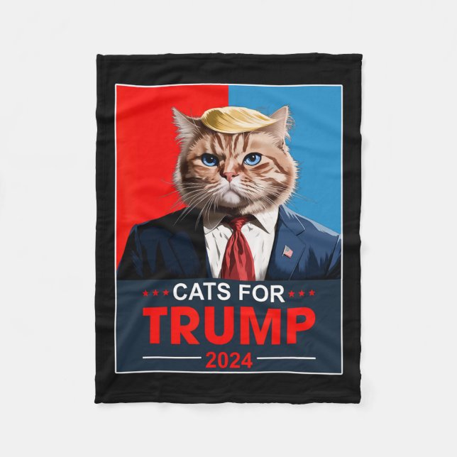 Cats For Trump 2024 Funny Vote For Trump Cats 2024 Fleece Blanket (Front)