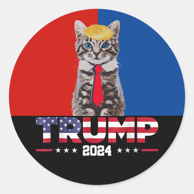 Cats For Trump 2024 | Vance Trump Red Blue Classic Round Sticker (Front)