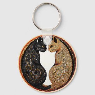 Cats Forming a Ying-Yang Inspired Composition Key Ring