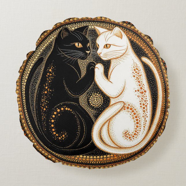 Cats Forming a Ying-Yang Inspired Composition Round Cushion (Front)