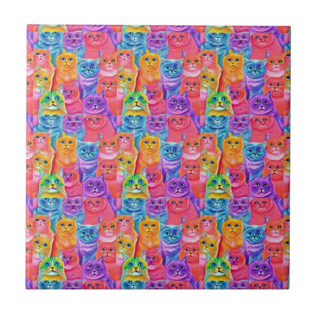 Cats Friends  Colorful Fun Ceramic Tile (Front)