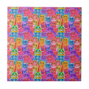 Cats Friends  Colourful Fun Ceramic Tile