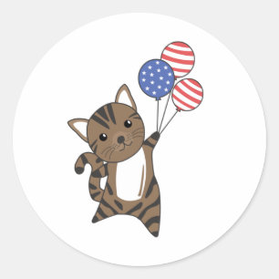 Cats Funny Cat 4th Of July American Flag Classic Round Sticker