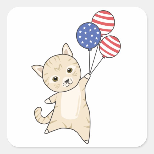 Cats Funny Cat 4th Of July American Flag Square Sticker (Front)