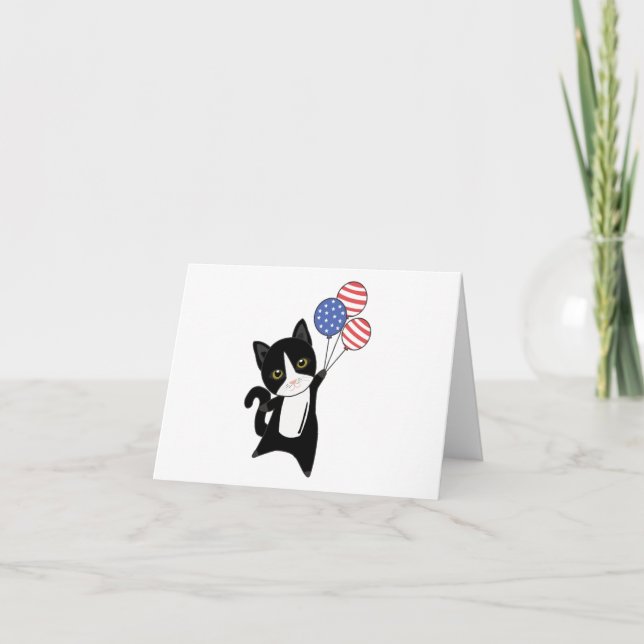 Cats Funny Cat 4th Of July American Flag Thank You Card (Front)