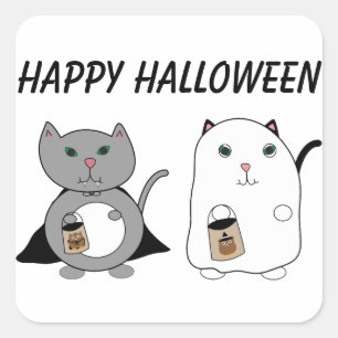 Cats Ghost Vampire Happy Halloween Custom Square Sticker