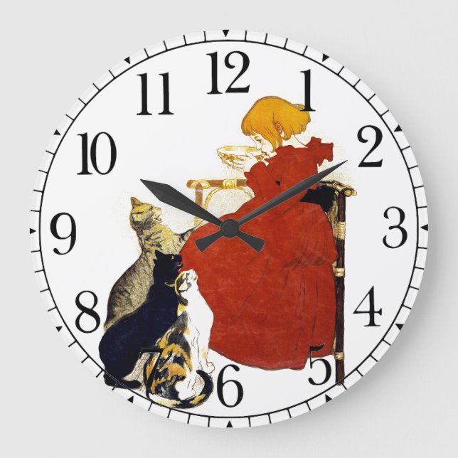 Cats Girl Milk French Art Nouveau Wall Clock (Front)