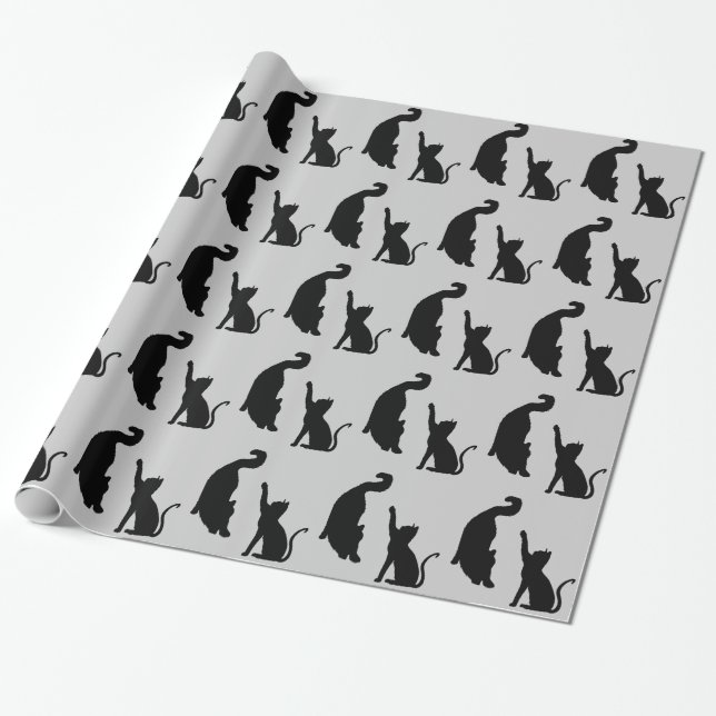 Cats Grey Black Birthday Wrapping Paper (Unrolled)