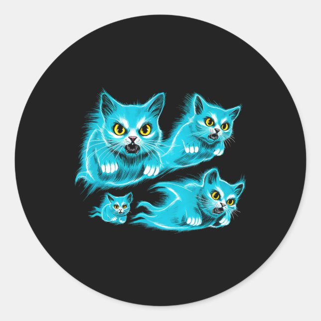 Cats Halloween Funny Flying Ghost Tee  Classic Round Sticker (Front)