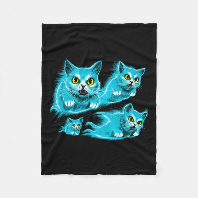 Cats Halloween Funny Flying Ghost Tee  Fleece Blanket (Front)