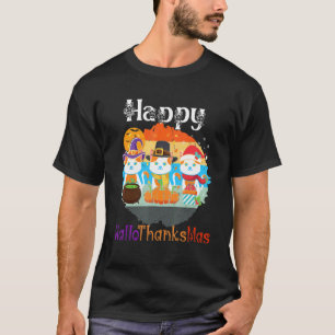 Cats Halloween Merry Christmas Happy Hallothanksma T-Shirt