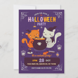Cats Halloween Party Kids Fun Witches Caldron  Invitation