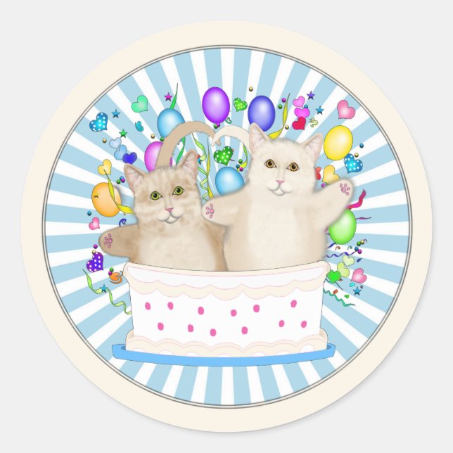 Cats Happy Birthday Classic Round Sticker (Front)