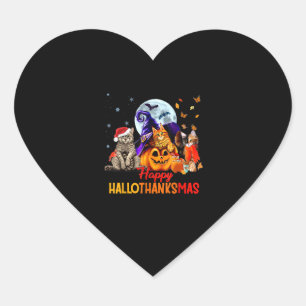 Cats Happy Hallothanksmas Halloween Thanksgiving C Heart Sticker