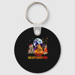 Cats Happy Hallothanksmas Halloween Thanksgiving C Key Ring