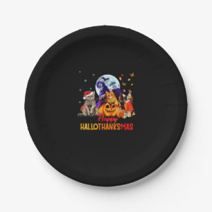 Cats Happy Hallothanksmas Halloween Thanksgiving C Paper Plate