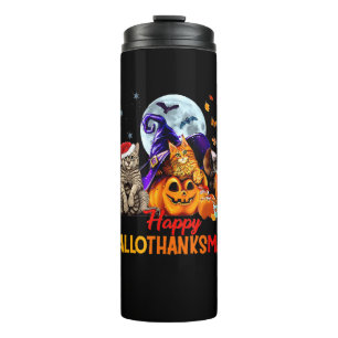 Cats Happy Hallothanksmas Halloween Thanksgiving C Thermal Tumbler