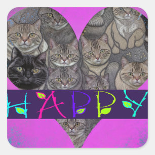 CATS HAPPY T-SHIRT SQUARE STICKER