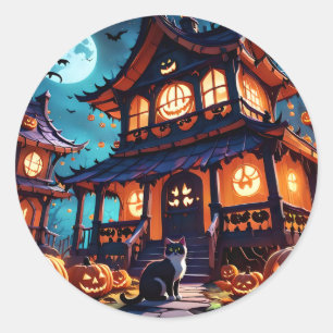 Cats Haunted Fun House Classic Round Sticker