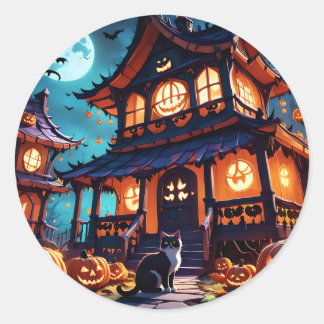 Cats Haunted Fun House Classic Round Sticker