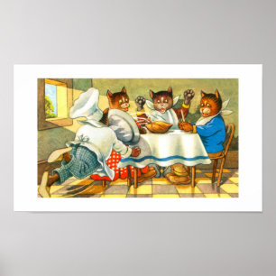 Cats having dinner poster