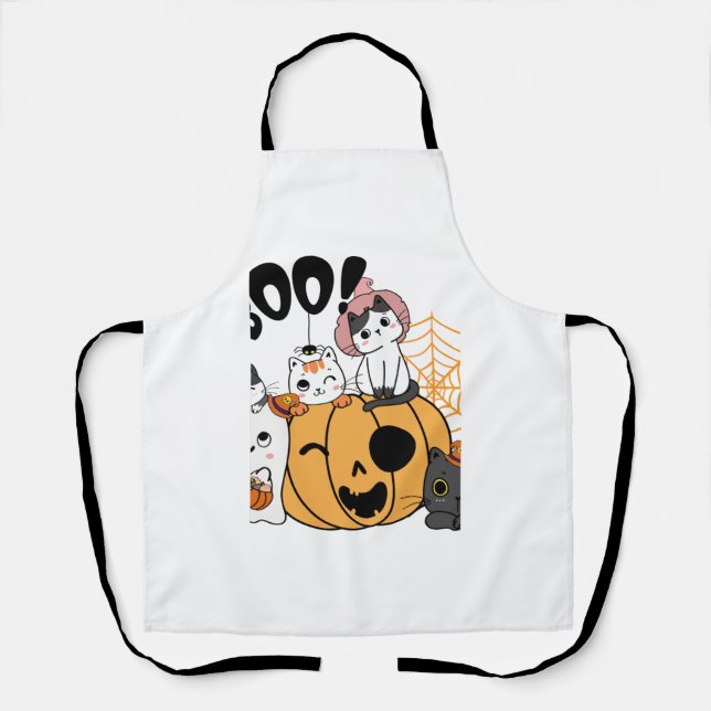 Cats Having Fun On Halloween Sticker Apron (Front)