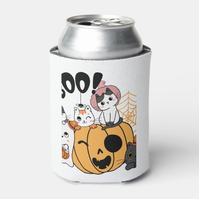 Cats Having Fun On Halloween Sticker Can Cooler (Can Front)
