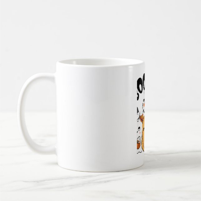 Cats Having Fun On Halloween Sticker Coffee Mug (Left)