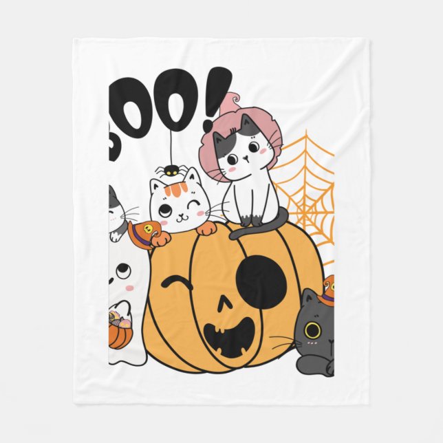Cats Having Fun On Halloween Sticker Fleece Blanket (Front)