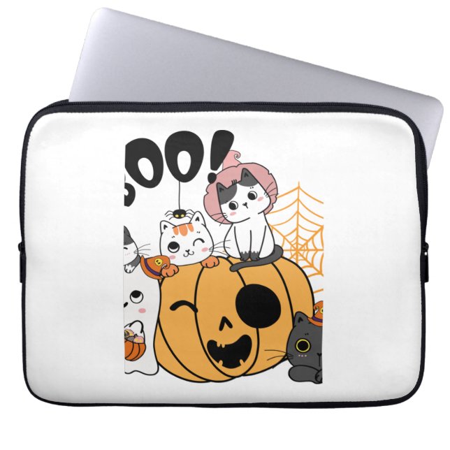 Cats Having Fun On Halloween Sticker Laptop Sleeve (Front)