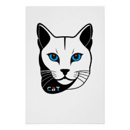 Cats head in black and white with blue eyes poster
