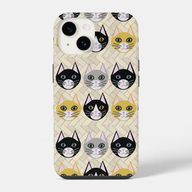 Cats Herringbone Beige iPhone Case (Back)