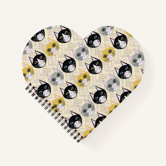 Cats Herringbone Beige Notebook (Front)
