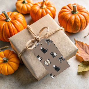 Cats Holding Ghosts on Brown Halloween Gift Bag Tags