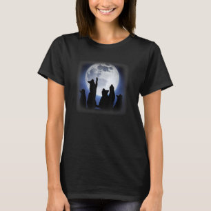 Cats Howling Looking Up to The Moon for Cat T-Shirt