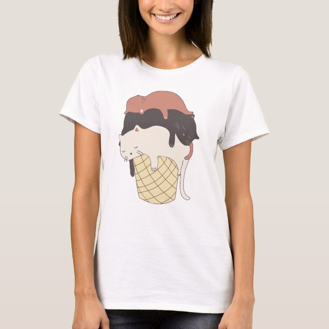 Cats Ice Cream Cute Funny T-Shirt (Front)