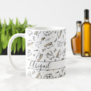 Cats Illustration Name or Monogram Cat Lover's  Coffee Mug