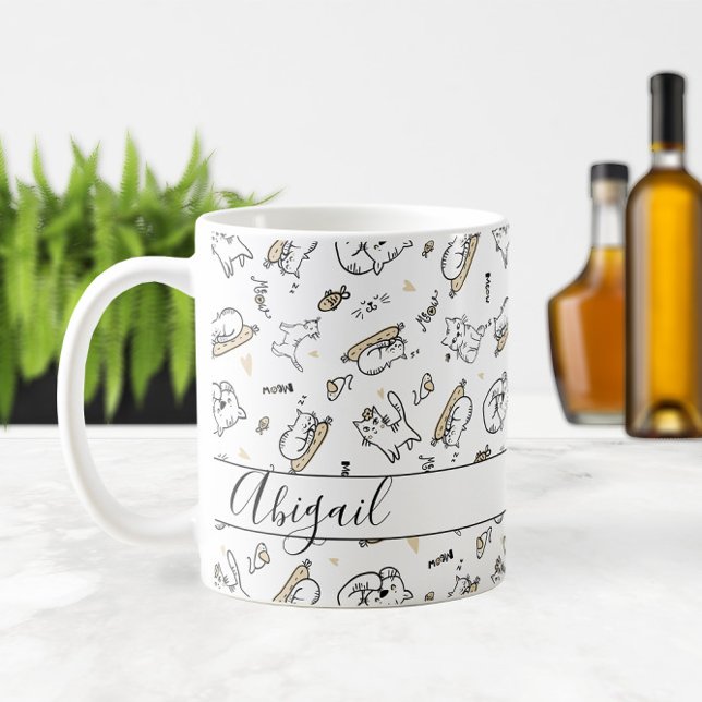 🐾 Cats Illustration Name or Monogram Cat Lover's  Coffee Mug (🐾 Cats Illustration Name or Monogram Cat Lover's Coffee Mug
)