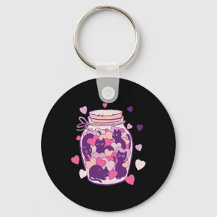 Cats In A Bottle Valentine's Day Hearts Cute Sweet Key Ring