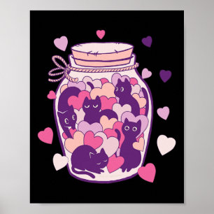 Cats In A Bottle Valentine's Day Hearts Cute Sweet Poster