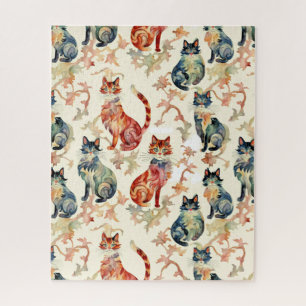 Cats in a Chinese Watercolor Pattern Jigsaw Puzzle
