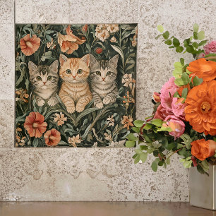 Cats in a William Morris Style Vintage Garden Ceramic Tile