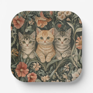 Cats in a William Morris Style Vintage Garden Paper Plate