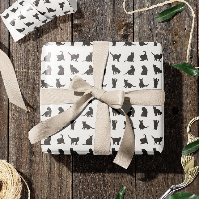  Cats in Black Silhouette Pattern Pet Animal Wrapping Paper (Creator Uploaded)