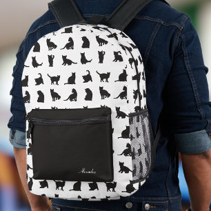 Cats in Black Silhouette Pattern with First Name Printed Backpack
