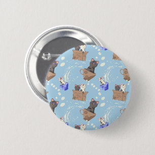 Cats in box and milk drops on blue 6 cm round badge