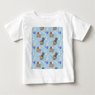 Cats in box and milk drops on blue baby T-Shirt