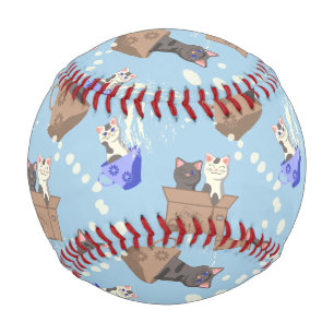 Cats in box and milk drops on blue baseball