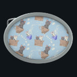 Cats in box and milk drops on blue belt buckle<br><div class="desc">Cats in cups and boxes and milk drops on a blue background</div>